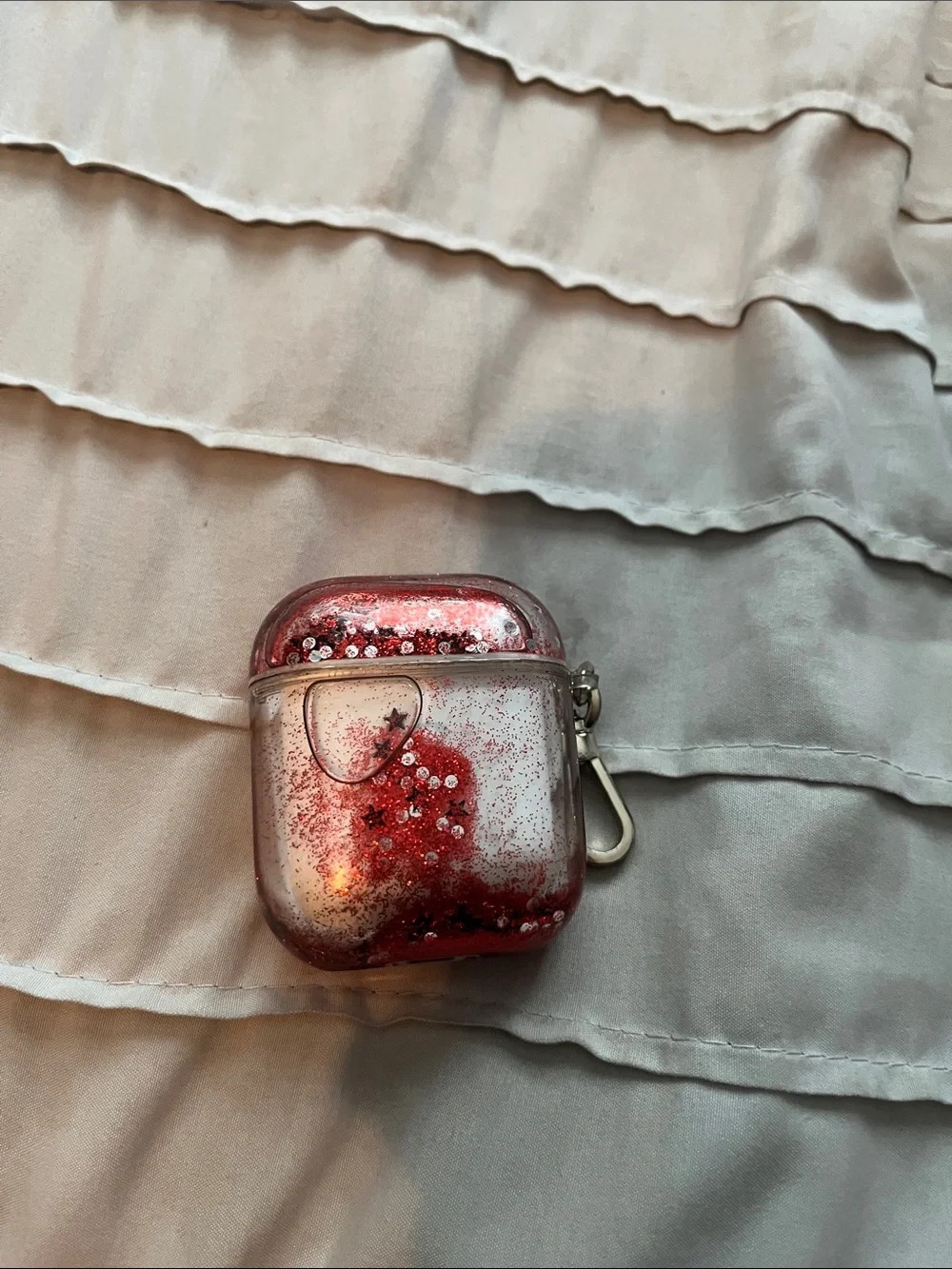 Refurbished Apple White AirPods with Kate Spade Red Glitter Liquid Case Cover